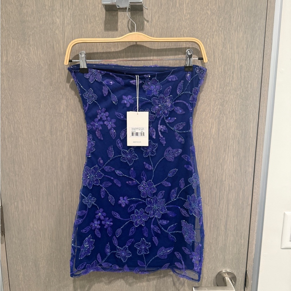 Peppermayo Blue Moorey Beaded Strapless Bodycon Dress